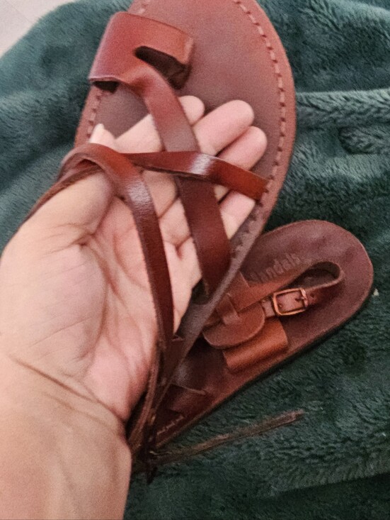 Handmade Jerusalem Leather Sandals 45 Men 12 Biblical Jesus Toe Loop Wore 1x Euc main image 5